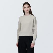 Pull court col rond côtelé en coton mélangé femme offre à 30€ sur Muji