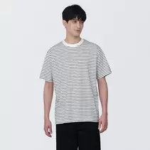 T‐shirt rayé en jersey de coton mélangé col rond manches courtes homme offre à 10€ sur Muji