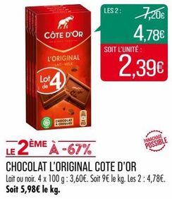 CHOCOLAT L'RIGINAL COTE D'OR 