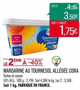 MARGARINE AU TOURNESOL ALLÉGÉE CORA 