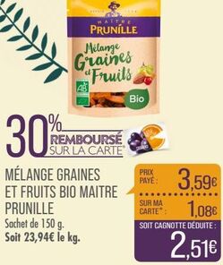 MÉLANGE GRAINES ET FRUITS BIO MAITRE PRUNILLE 