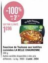 -100%  3E  SOIT PAR 3 L'UNITÉ:  1696  Belle Cha  Saucisse de Toulouse aux lentilles cuisinées LA BELLE CHAURIENNE 300 g  Autres variétés disponibles à des prix différents - Le kg: 9€80-L'unité:294 