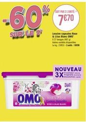 -60%  sur le 2  omos  pollection parfum copie  soit par 2 l'unité  7€70  lessive capsules rose & lilas blanc omo x 27 lavages (467) autres varetes disponibles lekg: 23653- l'unité: 10€99  nouveau  3x 