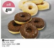 LES 8 4€50  A Donuts sucre 392g-Lekg: 11648  Donuts chocolat 415 4€80 Lekg: 11€57 