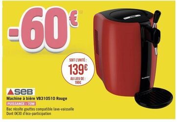 achetez la machine à bière vb310510 rouge - 70w - 139€ - économisez 60€!