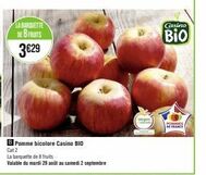 La Banquette de Fruits Casino BIO : 3€29 - Pomme Bicolore Cat 2 - Promo du 29/ 08 au 02/09 - Pommes de France