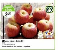 la banquette de fruits casino bio : 3€29 - pomme bicolore cat 2 - promo du 29/ 08 au 02/09 - pommes de france