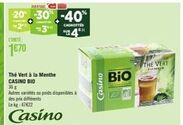 promo: économisez jusqu'à 40% sur le thé vert à la menthe casino bio 36g - autres varietés au kg à 47€22