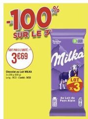 Promo -100% : Chocolat au Lait MILKA 3x200g (600g) à 3€69!