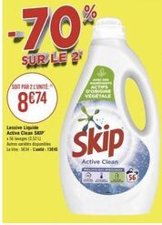 70% de réduction sur le 2ème skip active clean lessive liquide avec ingrédients actifs végétaux, 2.52 l pour 8€74!