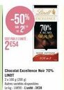 Chocolat Excellence Noir 70% LINDT : 2x 100g (200g) - 70% Cacao - NOIR INTENSE - PROMO 1690