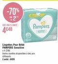 Pampers Sensitive Lingettes Pour Bébé -70% 2 SOR L'UNITÉ 4€48 - Autres Variétés Disponibles!