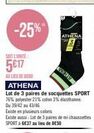 Lot de 3 Paires de Socquettes Sport Athena à 5€17 Seulement : 76% Polyester, 21% Coton, 3% Elasthanne, 39/42-43/45, Plusieurs Coloris.