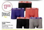 Lot de 5 Boxers EVERLAST SPORT: 65% Polyester, 35% Coton. M au XXL - Plusieurs Coloris Disponibles!