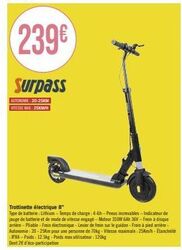 Surpass AUTONOME: Trottinette électrique 8 à 239€ avec une Batterie Lithium et une Vitesse Max 25KM (Indicateur de jauge de batterie et de mode de vitesse eng.)