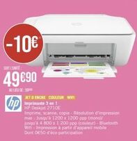 HP Deskjet 2710E - Imprimante 3 en 1 à jet d'encre couleur WiFi - 10€ d'économie - 59€90 au lieu de 69€