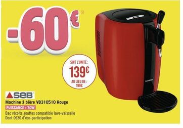 ASEB Machine à Bière VB310510 Rouge - 70W, 139€ avec Bac Récolte Gouttes: Économisez 60€!