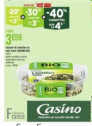 Salade de Lentilles et Tofu Fumé Casino Bio : -20%, -30%, -40% de Réduction!