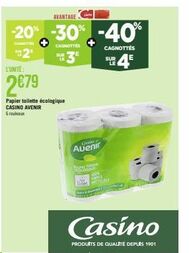 Papier Toilette Écologique Casino Avenir : Jusqu'à -40% et 6 Rouleaux à 2€79!