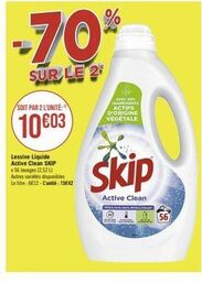 SKIP Lessive Liquide Active Clean à 70% sur le 2e - 2 Unités pour 10€03 - 56 lavages (2,52L)