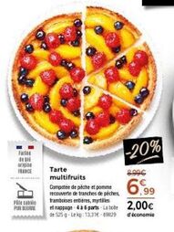 Tarte Multifruits Compatée de Pêche et Pomme - 525g - L. Pites PURBELIVE - 4 à 6 parts - En France!