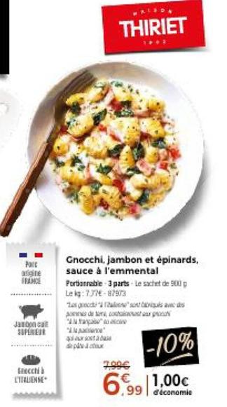 gnocchi, jambon et épinards, sauce à l'emmental