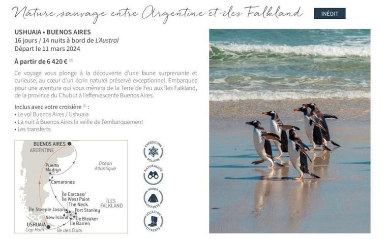 Nature Sauvage Entre Argentine Et Iles Falkland offre à 6420€ sur Ponant