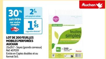 Auchan - Lot De 200 Feuilles Mobiles Perforées