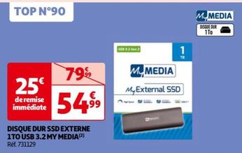 My Media - Disque Dur SSD Externe 1TO USB 3.2