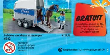 Policière Avec Cheval Et Remorque 6922 offre à 22,49€ sur Playmobil