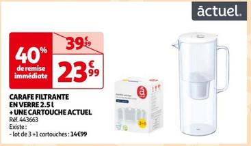 Actuel - Carafe Filtrante En Verre 2.5l + Une Cartouche