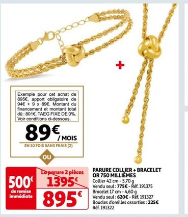 parure collier + bracelet or 750 millièmes