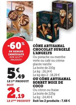 Un Angelys Délicieux - Cone Artisanal Chocolat Surgelé & Sorbet Noix De Coco.
