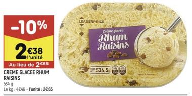 Creme Glacee Rhum offre à 2,38€ sur Leader Price