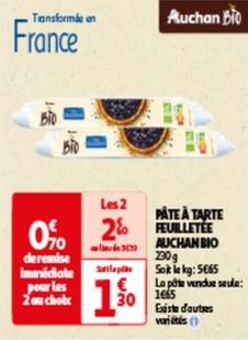 auchan bio - pâte à tarte feuilletée