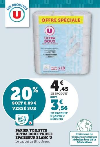 U - papier toilette ultra doux triple epaisseur blanc