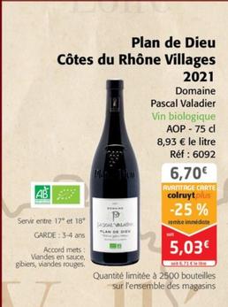 Domaine Pascal Valadier - Plan de Dieu Côtes du Rhône Villages 2021