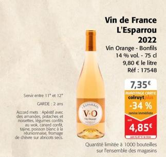 Vin de France L'Esparrou 2022 Vin Orange - Bonfils