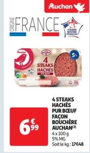 Auchan - 4 Steaks haches pur bceuf facon bouchere