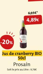 prosain - jus de cranberry bio 50cl