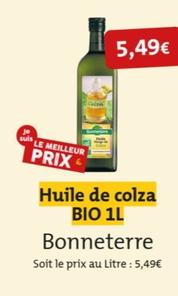 Bonneterre - huile de colza bio offre à 5,49€ sur So.Bio