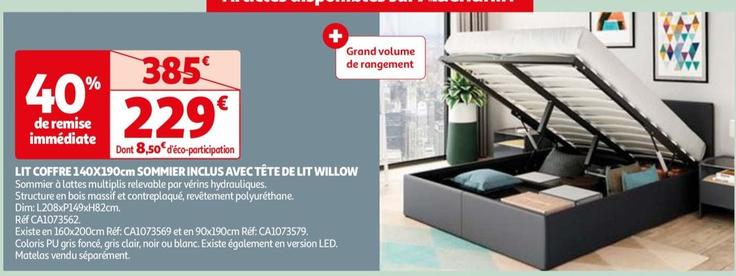 Lit Coffre 140x190cm Sommier Inclus Avec Tête De Lit Willow