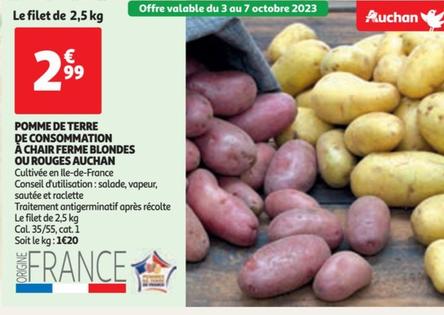 auchan pomme de terre de consommation a chair ferme blondes ou rouges