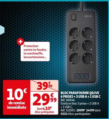 Qilive - Bloc Parafoudre 6 Prises + 3 Usb A+ 1 Usb C