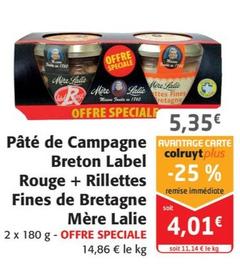 Pâte De Campagne Breton Label Rouge + Rillettes Fines De Bretagne Mere Laile