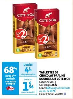 tablettes de chocolat praliné double lait