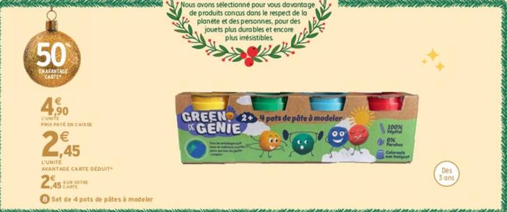 Green De Genie - Set De 4 Pots De Pâtes À Modeler offre à 2,45€ sur Intermarché Hyper