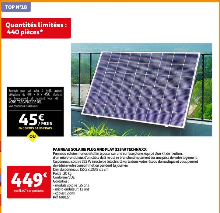 Panneau Solaire Plug And Play 325 W Technaxx