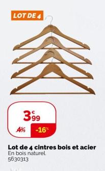 Lot De 4 Cintres Bois Et Acier