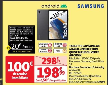 Tablette A8 4/64go+protection Qilive Bleue Ou Verte Au Choix